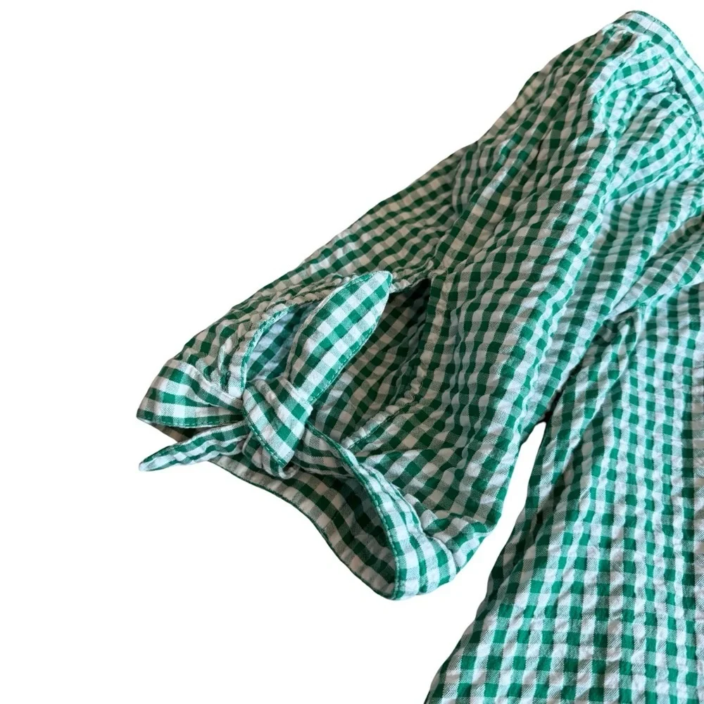 Free People Cass Midi Dress Green White Gingham Boho Stretch Gauze Size Small
